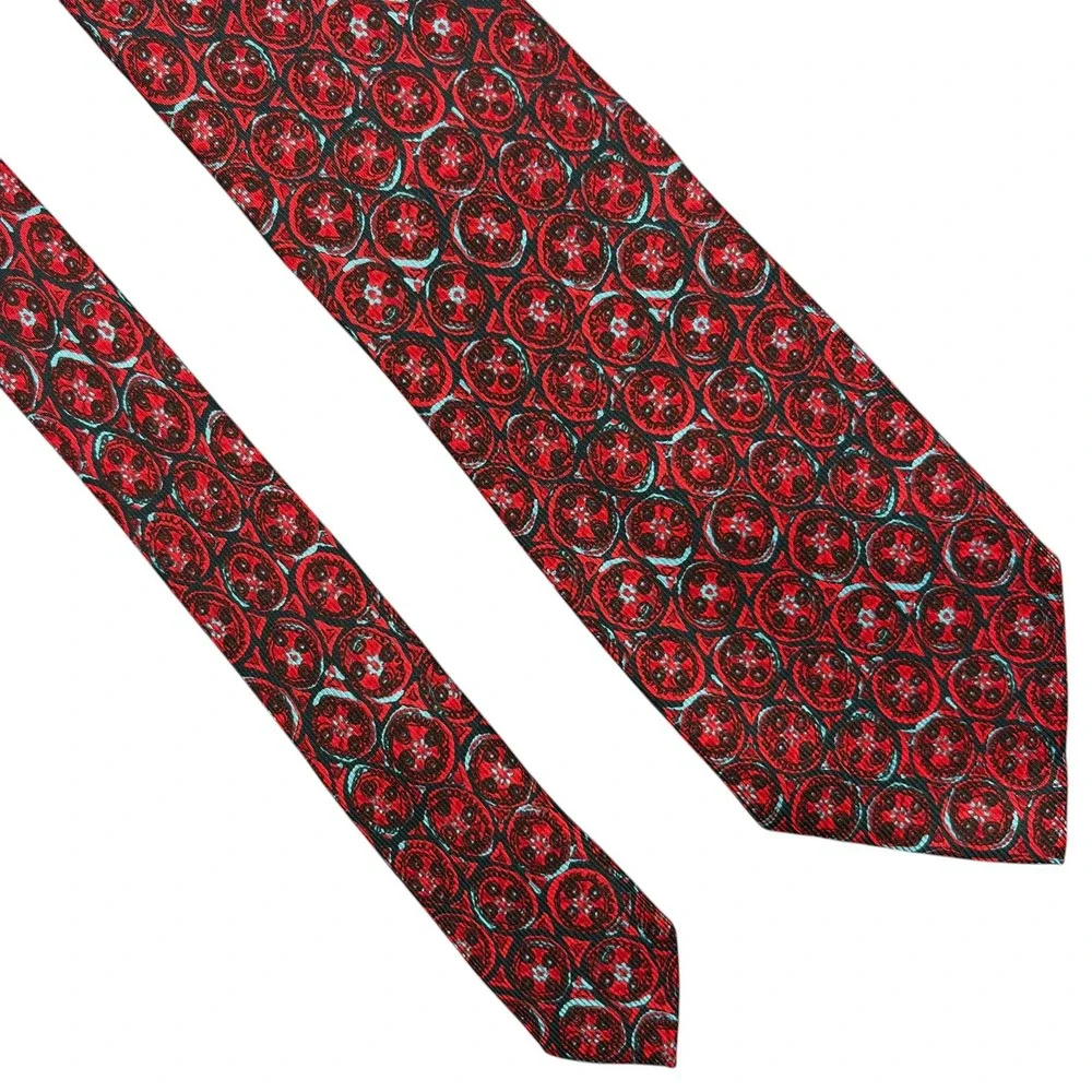 Brioni 100% Silk Necktie Mens Red Gray Circle Geometric Handmade Italy Tie 4x57